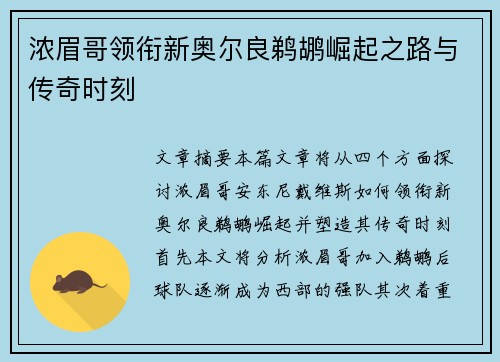 浓眉哥领衔新奥尔良鹈鹕崛起之路与传奇时刻